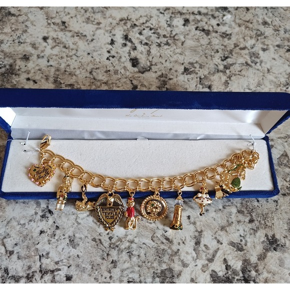Danbury Mint Jewelry - Danbury Mint Shirley Temple Charm Bracelet Womens 7.5 Gold Tone Enamel Boxed
